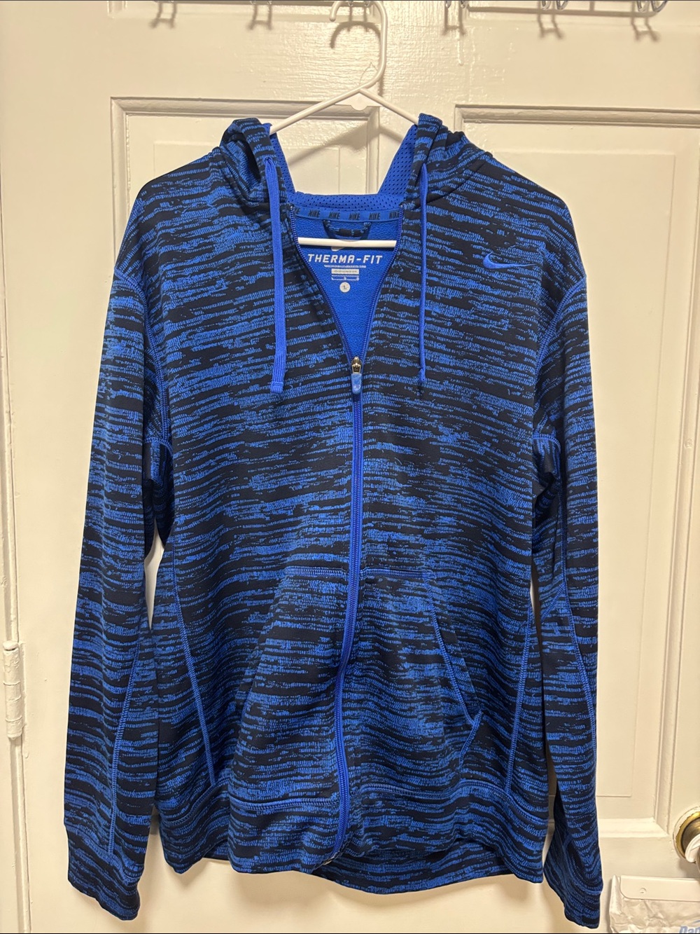Nike Blue and Black Therma-Fit Zip-Up Hoodie Sweater